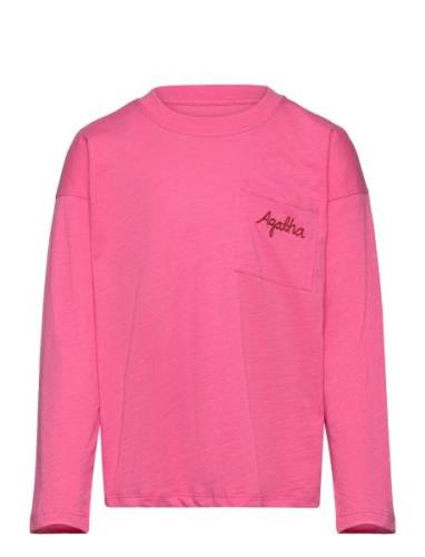 Agatha Emb Ls Tee Tops T-shirts Long-sleeved T-Skjorte Pink Mini Rodin...