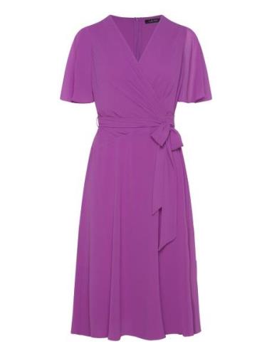 Belted Georgette Dress Knælang Kjole Purple Lauren Ralph Lauren