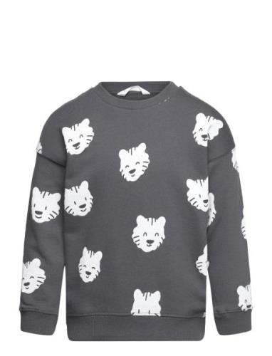 Tiger-Print Sweatshirt Tops Sweatshirts & Hoodies Sweatshirts Grey Man...