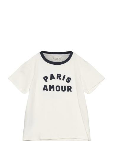 Contrast Collar T-Shirt Tops T-Kortærmet Skjorte White Mango