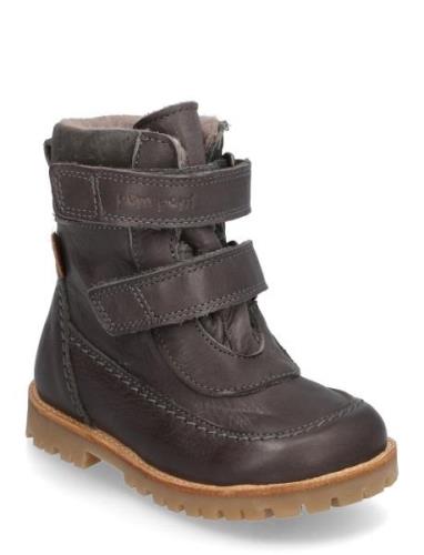 Rub Sole™ Velcro Boot Tex Vinterstøvler Med Burrebånd Brown Pom Pom