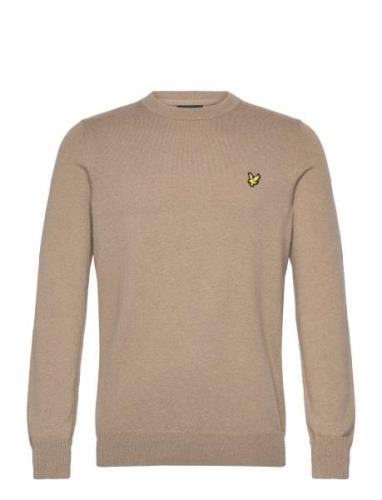 Cotton Merino Crew Neck Jumper Tops Knitwear Round Necks Beige Lyle & ...