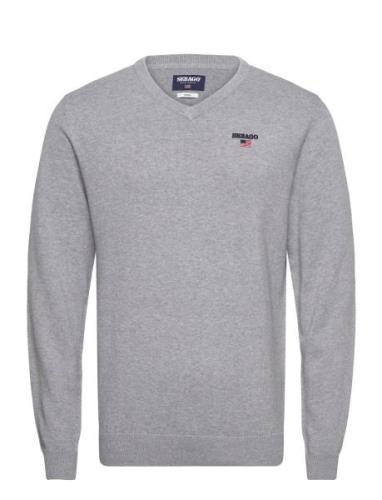 Viktor Cotton V-Neck Tops Knitwear V-necks Grey Sebago