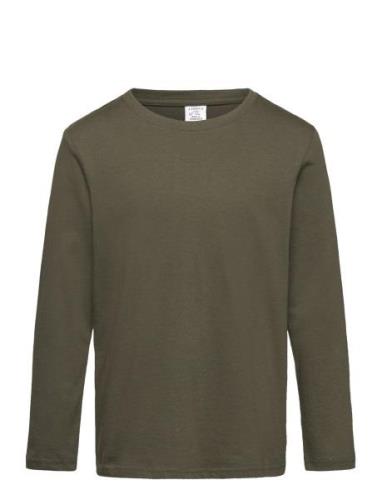 Top Ls Solid Tops T-shirts Long-sleeved T-Skjorte Khaki Green Lindex