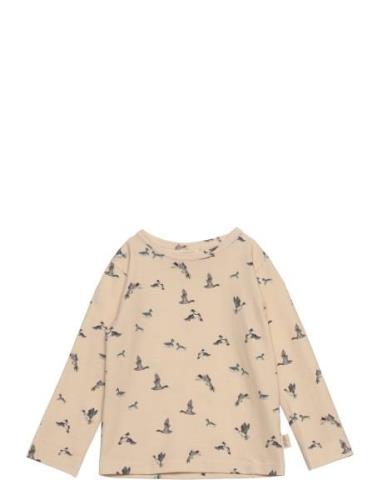 T-Shirt L/S Printed Tops T-shirts Long-sleeved T-Skjorte Beige Petit P...