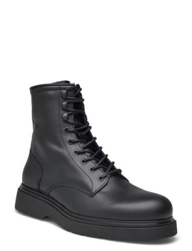 Lace Up Boot W/ Zip Lth Snørestøvler Black Calvin Klein