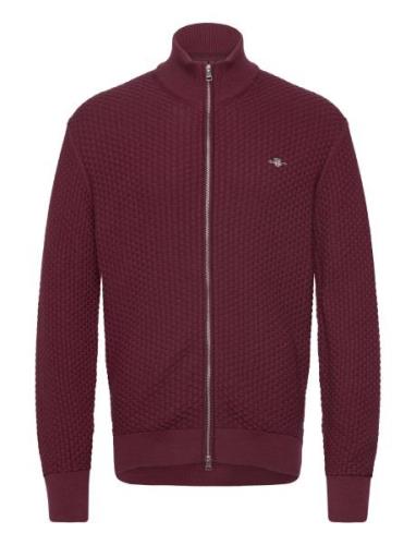 Cotton Texture Zip Cardigan Tops Knitwear Full Zip Jumpers Burgundy GA...