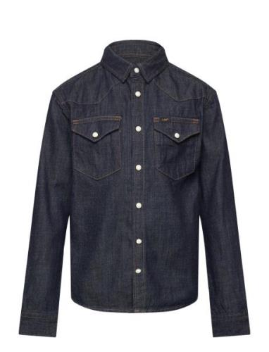 Western Shirt Tops Shirts Short-sleeved Shirts Navy Lee Jeans