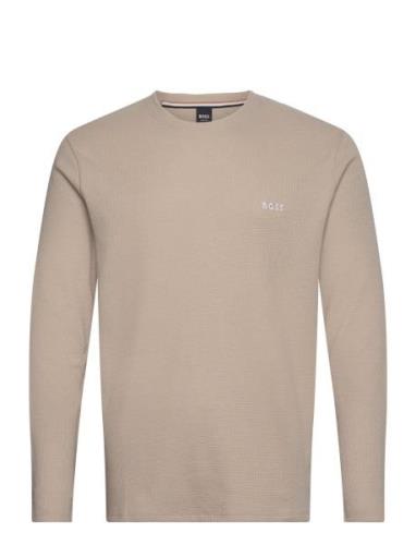 Waffle Ls-Shirt Tops T-Langærmet Skjorte Beige BOSS