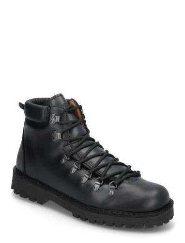 Slhalfred Leather Hiking Boot Snørestøvler Black Selected Homme