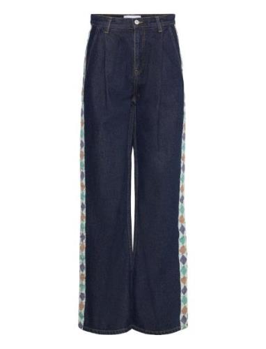 Embroidered Denim Pleated Jeans Bottoms Jeans Wide Navy Bobo Choses