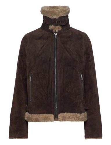 Ciara Suede Shearling Jacket Læderjakke Skindjakke Brown Jofama