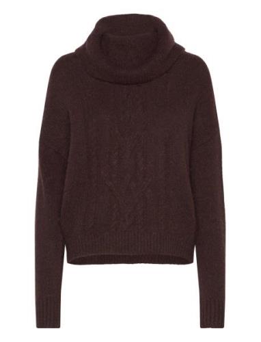 Cable-Knit Wool-Blend Turtleneck Sweater Tops Knitwear Turtleneck Brow...