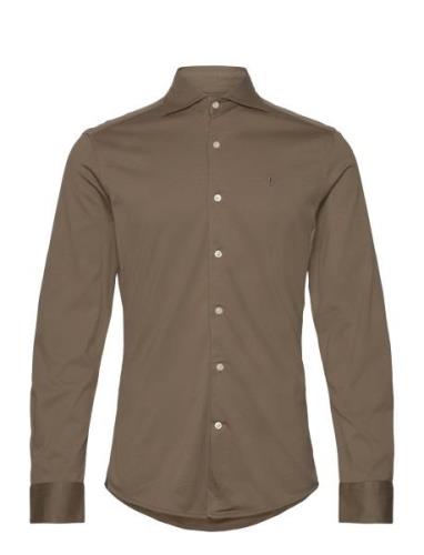 Dressed Jersey Shirt-Slim Fit Tops Shirts Casual Khaki Green Morris