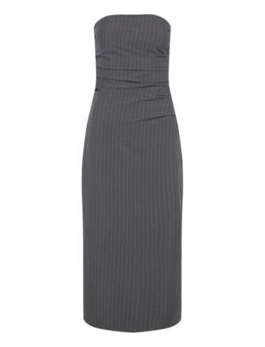 Strapless Pinstripe Dress Knælang Kjole Grey Mango