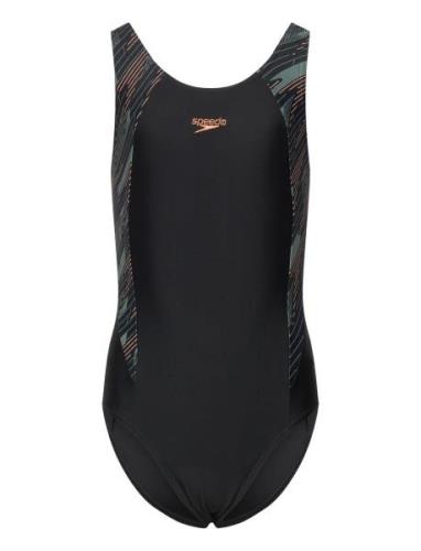 Girls Hyperboom Splice Muscleback Sport Swimsuits Black Speedo