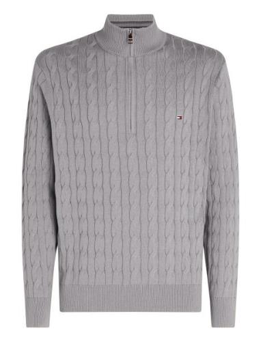 Classic Cotton Cable Zip Mock Tops Knitwear Half Zip Jumpers Grey Tomm...