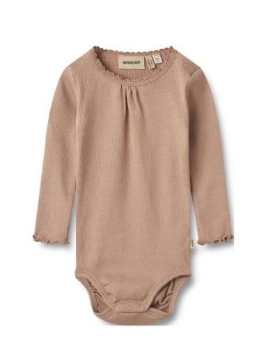 Rib Body L/S Lotta Bodies Long-sleeved Beige Wheat