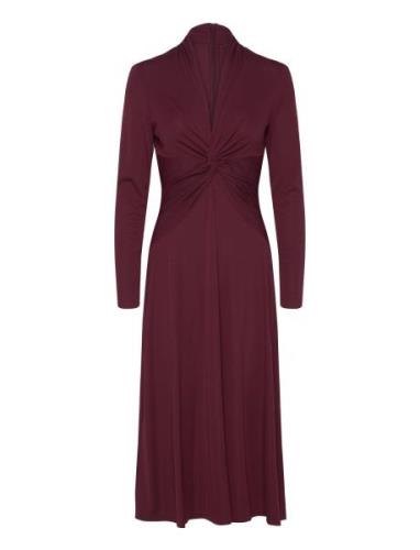 Twist-Front Stretch Jersey Dress Knælang Kjole Burgundy Lauren Ralph L...