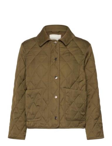 Quilted Cord Detailed Jacket Quiltet Jakke Khaki Green GANT