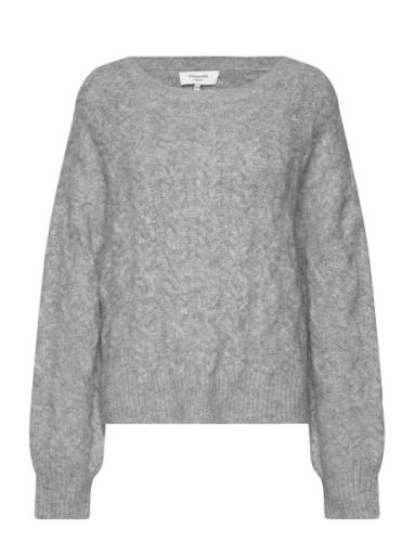 Cable Knit O-Neck Tops Knitwear Jumpers Grey Rosemunde