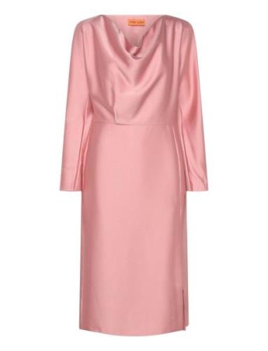 Long Sleeve Midi Dress, 2261 Satin Knælang Kjole Pink STINE GOYA