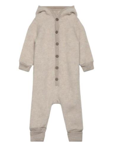 Wool Baby Suit W. Hood Outerwear Fleece Outerwear Fleece Suits Beige M...