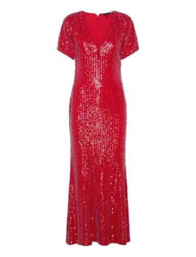 Sequins Midi V-Neck Dress Maxikjole Festkjole Red ROTATE Birger Christ...