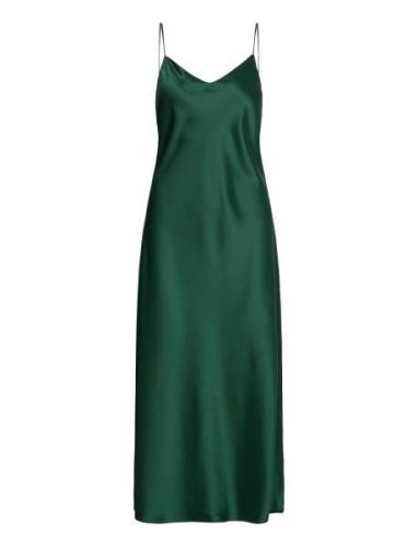 Satin Midi Slip Dress Knælang Kjole Green Polo Ralph Lauren