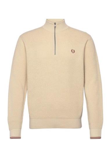 Waffle Stitch Half Zip Jmpr Tops Knitwear Half Zip Jumpers Beige Fred ...