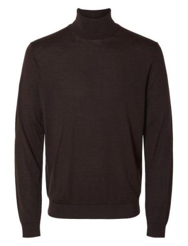 Slhtray Ls Knit Merino Roll Neck Noos Tops Polos Long-sleeved Brown Se...