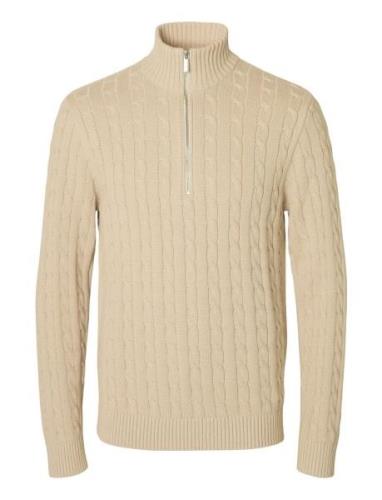 Slhryan Structure Half Zip Tops Knitwear Half Zip Jumpers Beige Select...