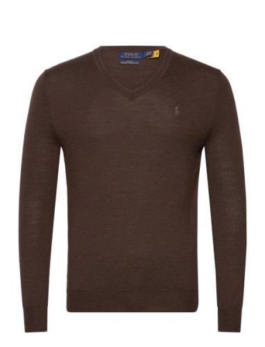 Slim Fit Washable Wool V-Neck Sweater Tops Knitwear V-necks Brown Polo...