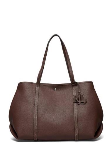 Pebbled Leather Large Emerie Tote Bag Shopper Taske Brown Lauren Ralph...