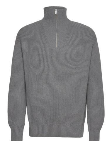 Slhdry Ls Knit Relaxed Half Zip Tops Knitwear Half Zip Jumpers Grey Se...