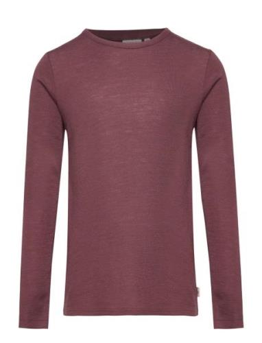 Wool T-Shirt Ls Tops T-shirts Long-sleeved T-Skjorte Burgundy Wheat