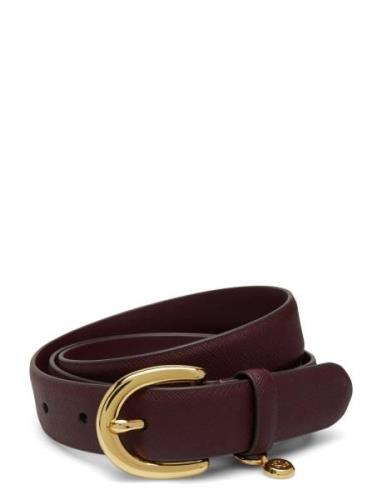 Charm Crosshatch Leather Belt Bælte Burgundy Lauren Ralph Lauren