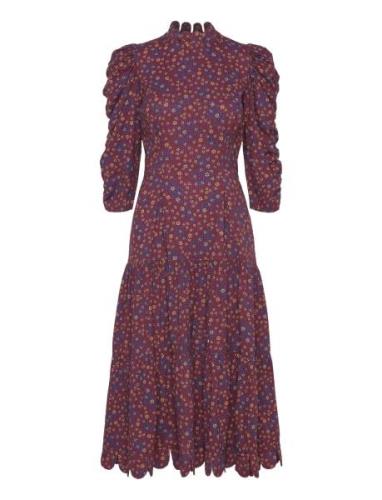 Printed Maxi Dress With Waist Focus Knælang Kjole Burgundy Stella Nova