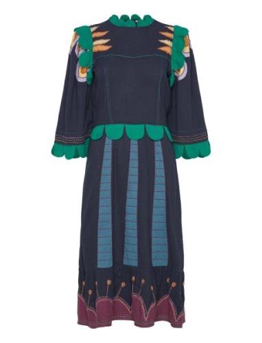 Embroidered Cotton Dress Knælang Kjole Navy Stella Nova