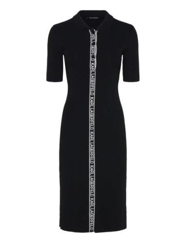 Sslv Logo Knit Dress Knælang Kjole Black Karl Lagerfeld