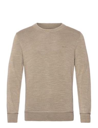 Plain Sunfaded Cotton C-Neck Tops Knitwear Round Necks Beige GANT