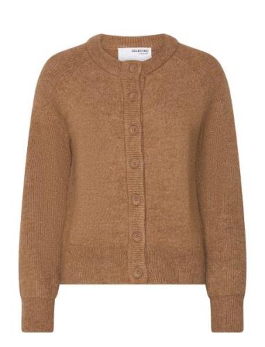 Slfrena Ls Knit Cardigan Camp Tops Knitwear Cardigans Brown Selected F...