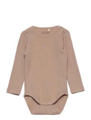 Body Ls Rib Bodies Long-sleeved Beige Huttelihut