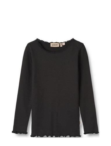 Rib T-Shirt L/S Reese Tops T-shirts Long-sleeved T-Skjorte Black Wheat