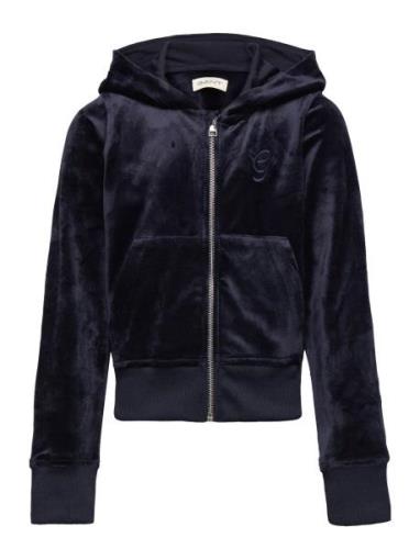 Velour Zip Hoodie Tops Sweatshirts & Hoodies Hoodies Navy GANT