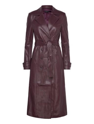 Vegan Leather Trench Coat Læderjakke Skindjakke Burgundy Bardot