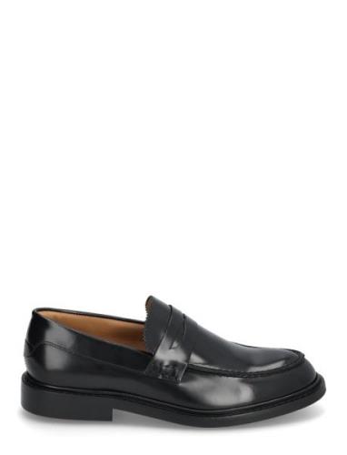 Slhcarter Leather Low Penny Loafer Loafers Flade Sko Black Selected Ho...