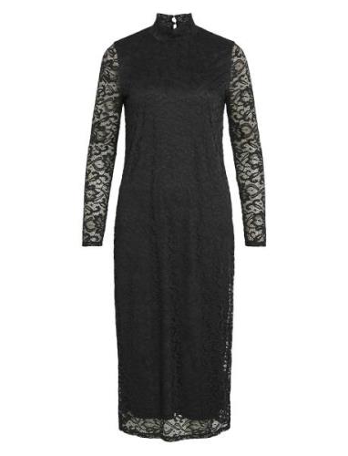 Vidida L/S High Neck Midi Lace Dress/Ka Knælang Kjole Black Vila