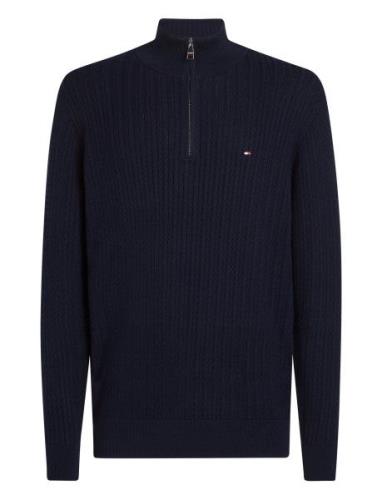 Herringb Structure Zip Mock Tops Knitwear Half Zip Jumpers Navy Tommy ...