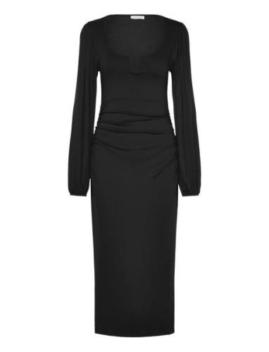 Rudina Puff Sleeve Midi Dress Knælang Kjole Black Bubbleroom